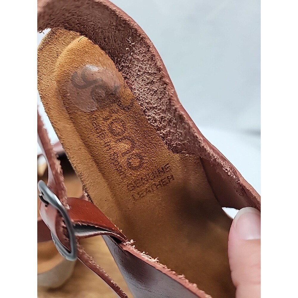 Yokono Womens Brown Leather Cross Strap Wedge Sandals Shoes SZ 9.5 Made in Spain - Picture 7 of 10